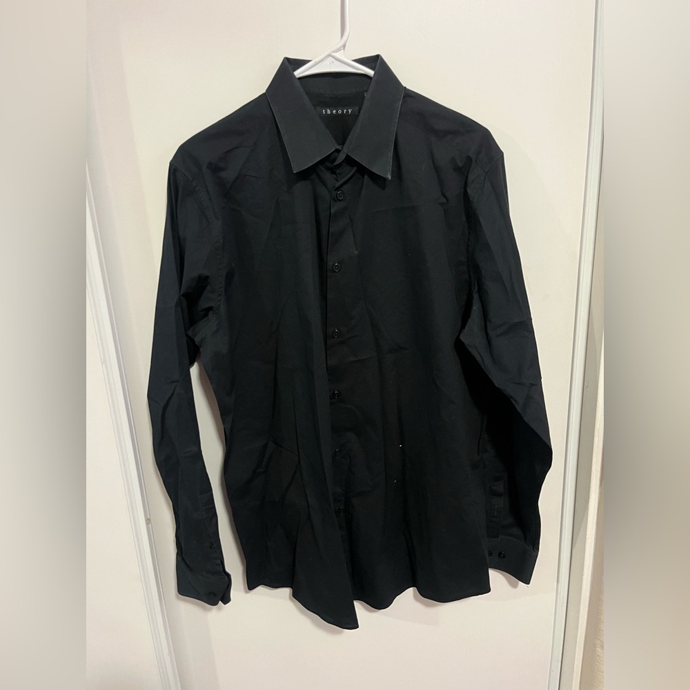 Theory Sylvain Wealth Shirt Mens Size M Black Cotton Stretch Classic Business
